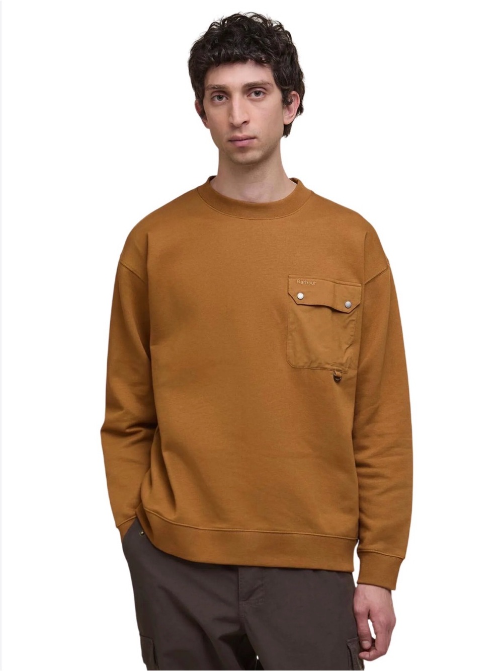 Barbour Men's Chest-Pocket Crewneck Sweater in Caramel